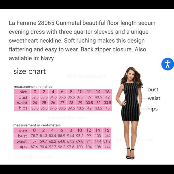 La Femme - Sequined, Shirred Trumpet Dress in Gunmetal NWT Size 4 - Picture 6 of 10